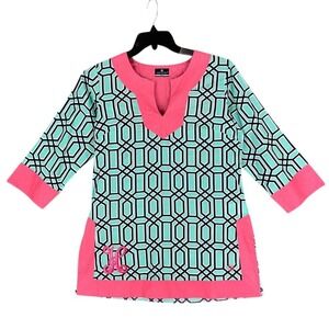 Simply Southern Top Medium Womens Oversized Tunic Smock Pullover Monogram Cotton